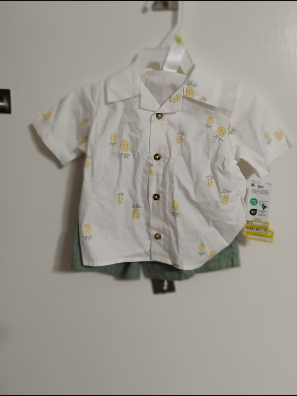 Carter's White Button-Front Shirt with Yellow Pineapple Print